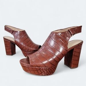The Limited Francheska Brown Croc-Embossed Women's Block Heels Size 7.5 Peep Toe